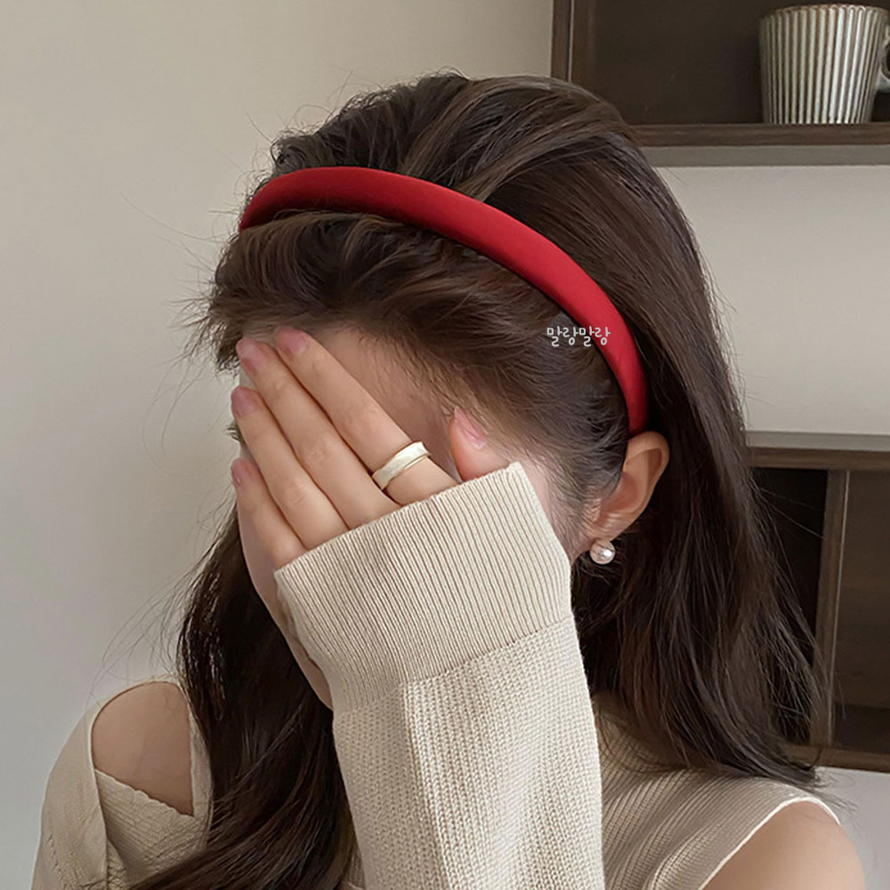 심플 레드 가벼운 볼륨머리띠 도톰한 빨강 무지 헤어밴드 - 상품 이미지