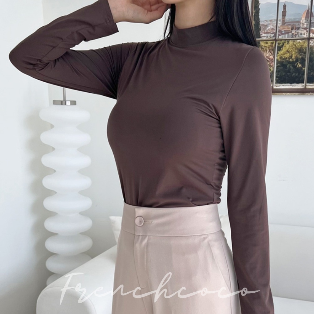 프렌치코코 여성 부드러운 이너 티셔츠 긴팔 반목 - 상품 이미지
