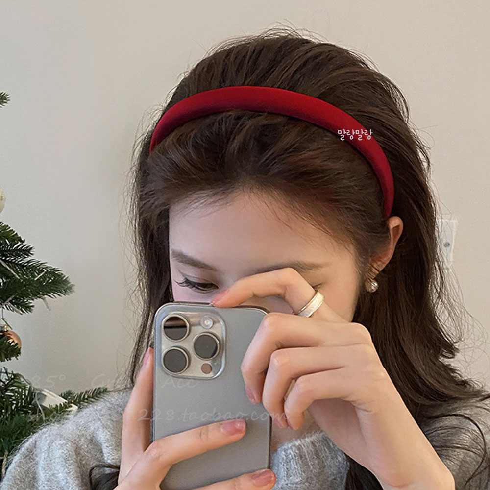 심플 레드 가벼운 볼륨머리띠 도톰한 빨강 무지 헤어밴드 - 상세 이미지 5