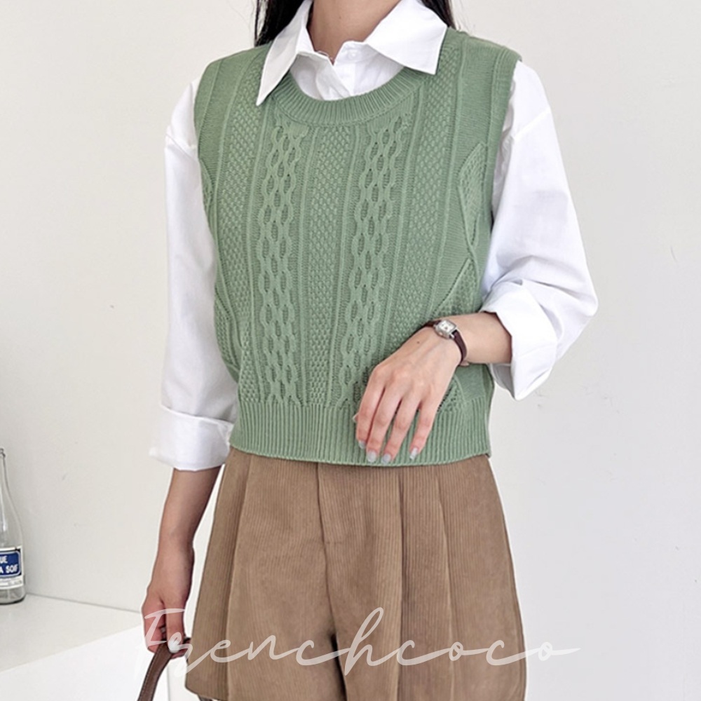 프렌치코코 심플 꽈배기 베스트 케이블 가을 니트조끼 (국내생산)