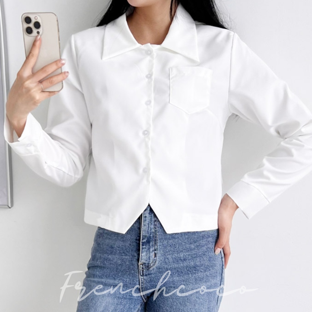 프렌치코코 페미닌 크롭 셔츠 빅카라 블라우스 - 상품 이미지