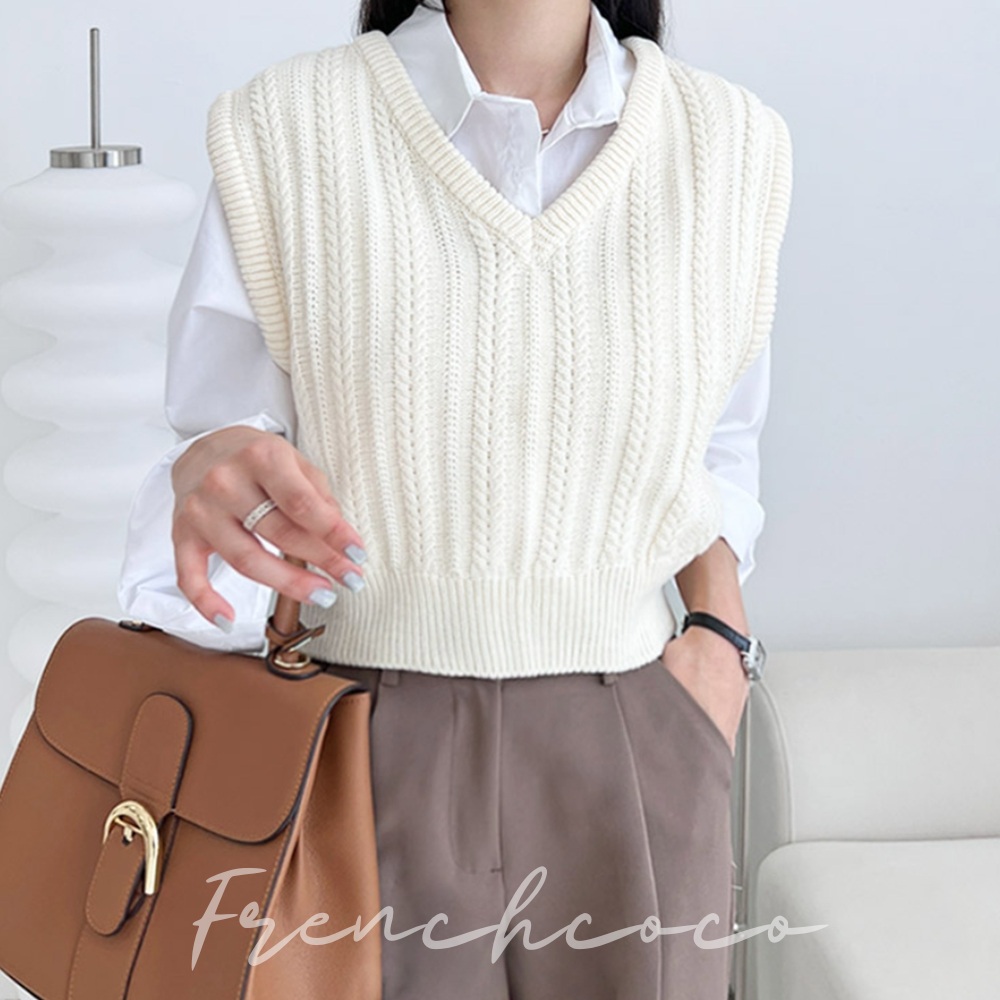 프렌치코코 꽈배기 조끼 니트조끼 레이어드용 조끼베스트 (국내생산)