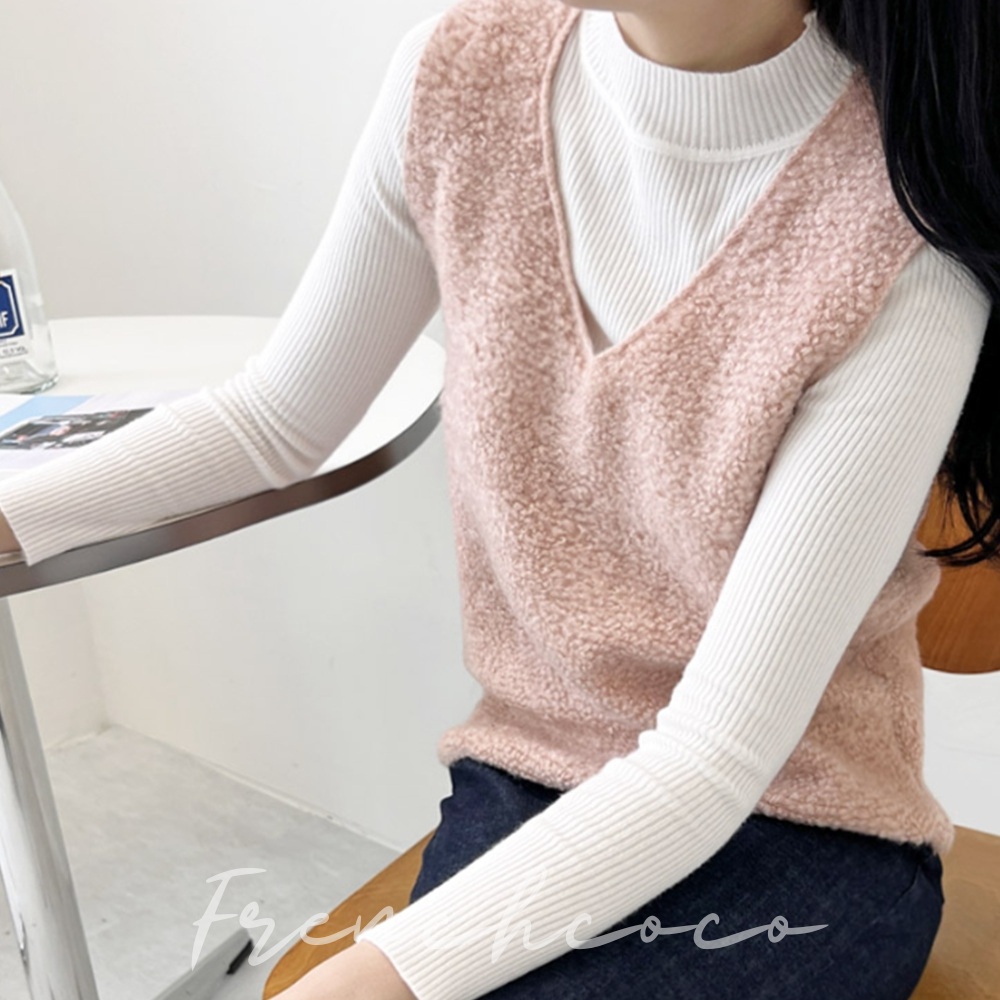 프렌치코코 뽀글이 베스트 부클 니트조끼 (국내생산)