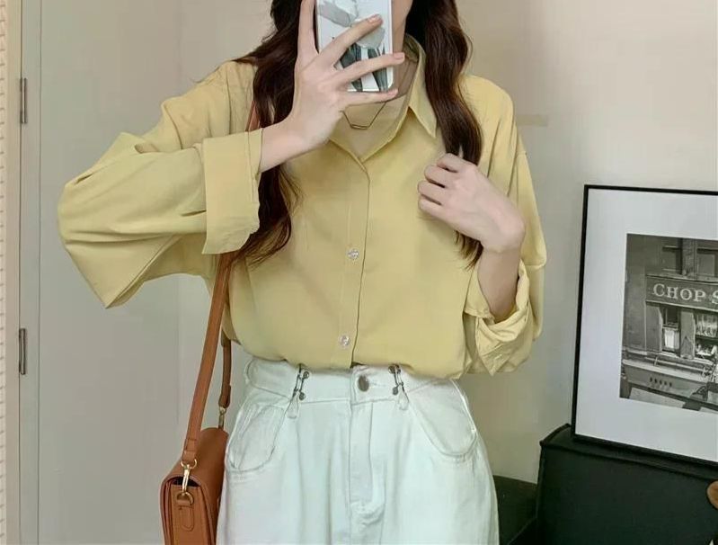 여친룩 새로운 루즈핏 다목적 캐주얼 여성 긴 소매 셔츠 자켓 세련된 탑 겉옷 블랙 - 상세 이미지 2