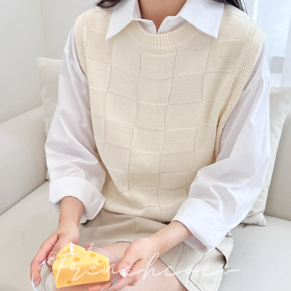 프렌치코코 짜임 니트 조끼 차분한느낌 레이어드 베스트 (국내생산)