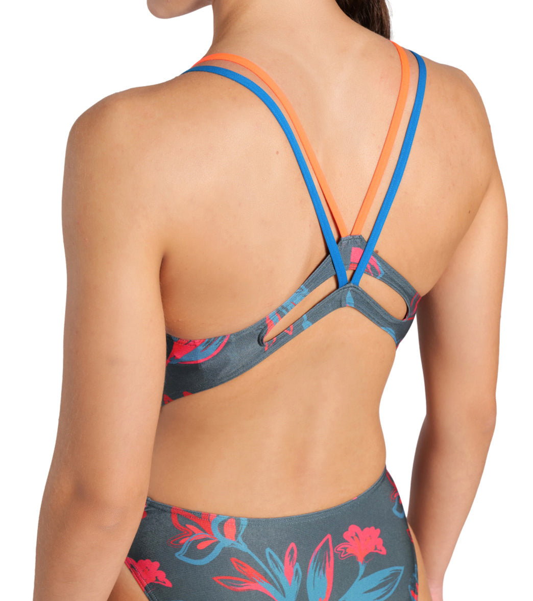 아레나 여성 플로럴 레이스 플러스백 원피스 수영복 Dark Sage Multi/Bright Coral/Blue Cosmo - 상세 이미지 5