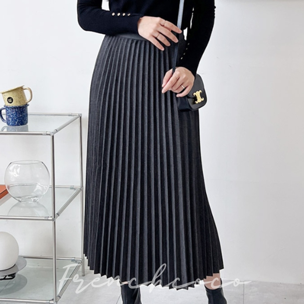 프렌치코코 플리츠 치마 주름 롱스커트 맥시스커트