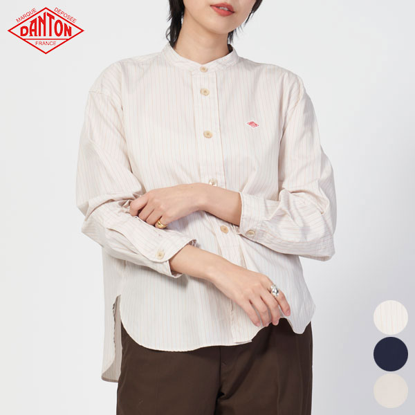 단톤 DANTON 여성 코튼 포플린 밴드 칼라 셔츠 DT-B0227 RPL 3컬러 - 상품 이미지
