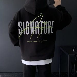 남자 후드티 오버핏 가을 겨울 커플 프린팅 후드티셔츠 착용 후기 | 사이즈/핏 총정리 - 상품 이미지 4