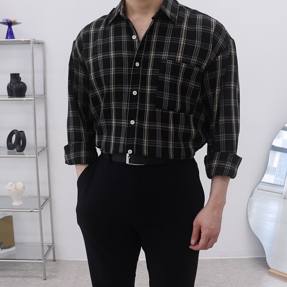 남자블랙셔츠 남자체크남방 플란넬셔츠 이미지 7