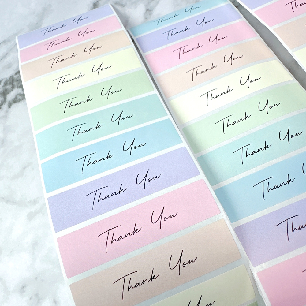 7색 파스텔 땡큐 롤 스티커 스꾸 구디백 답례품 선물 포장 띠 스티커 제품 이미지
