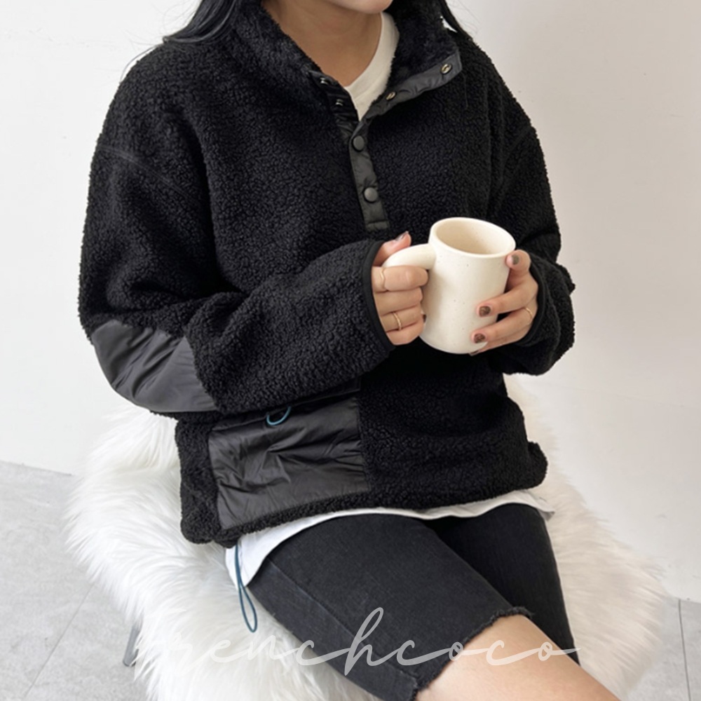 프렌치코코 여성용 양털 후리스 데일리 뽀글이맨투맨 - 상품 이미지