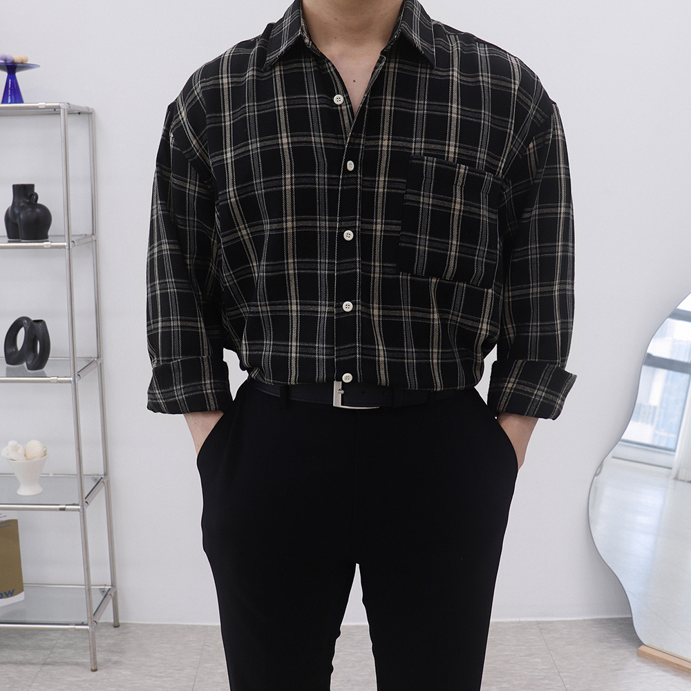 남자블랙셔츠 남자체크남방 플란넬셔츠 - 상세 이미지 5
