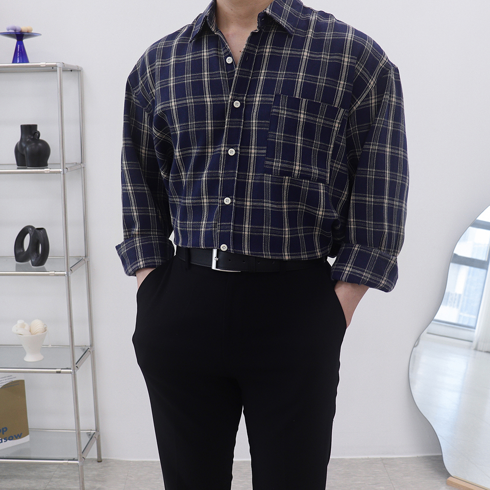 남자블랙셔츠 남자체크남방 플란넬셔츠 - 상세 이미지 2