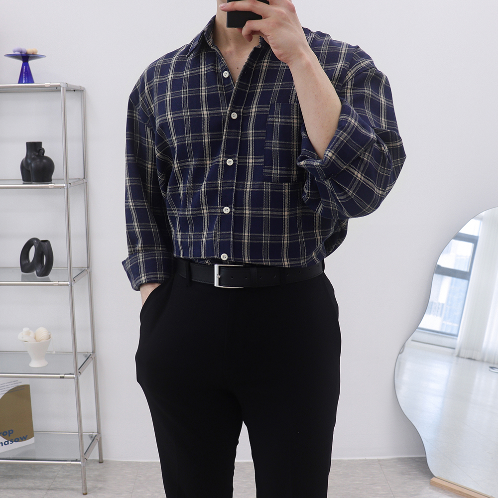 남자블랙셔츠 남자체크남방 플란넬셔츠 - 상세 이미지 4