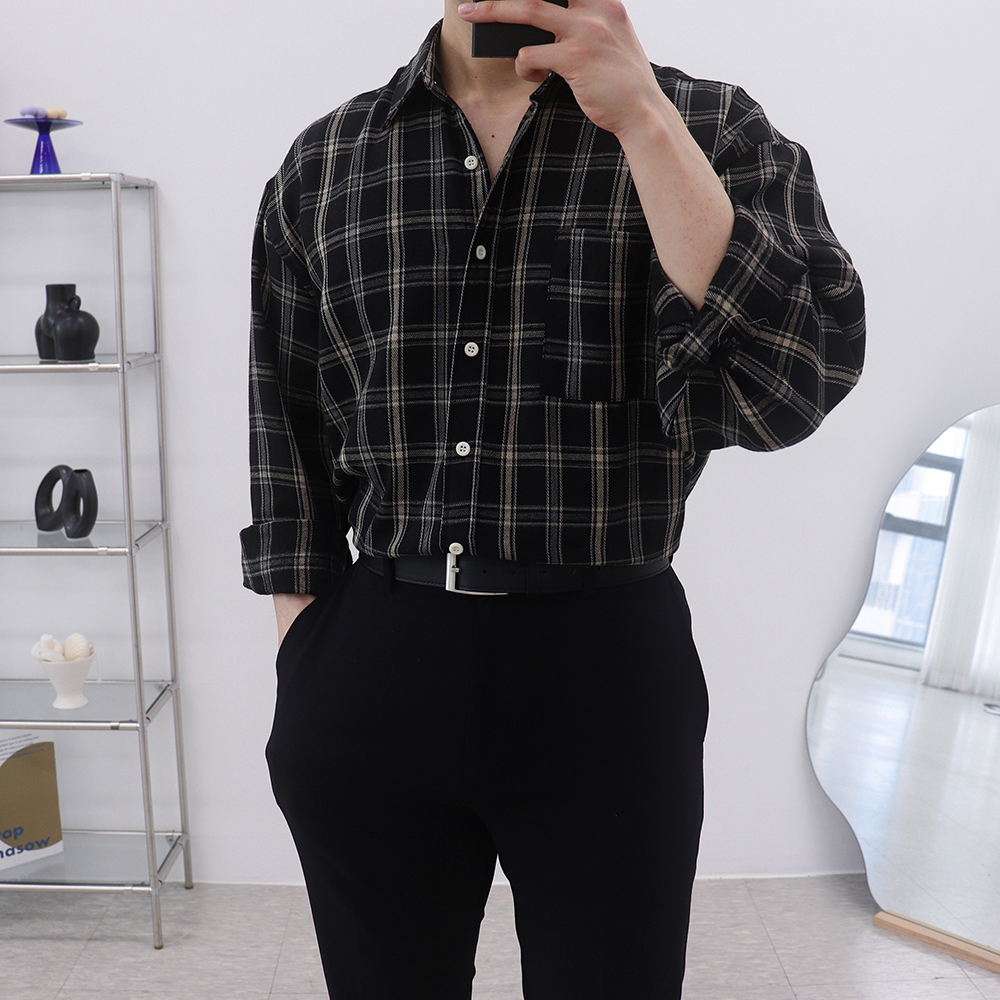 남자블랙셔츠 남자체크남방 플란넬셔츠 - 상세 이미지 3
