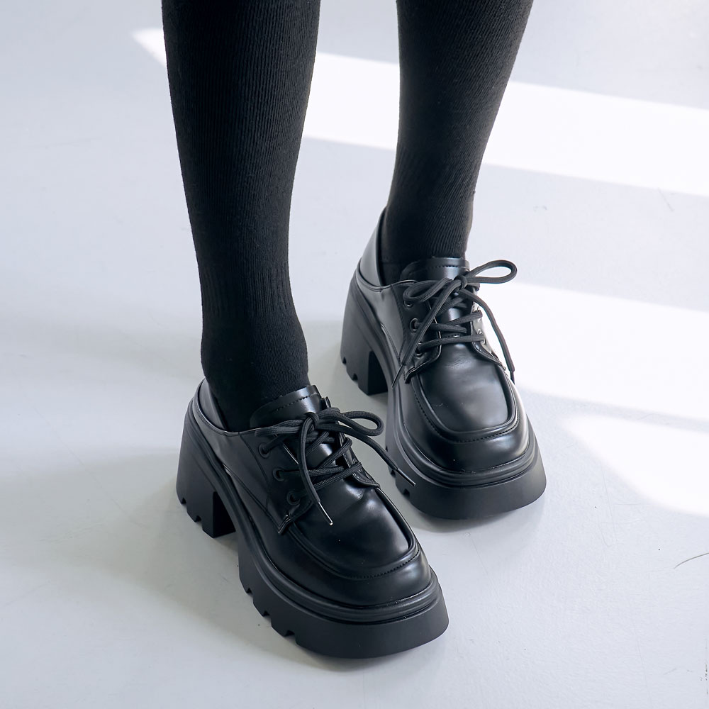 여성용 키높이 무광 유광 하이틴 청키굽 통굽 로퍼 단화 7cm 이미지 7