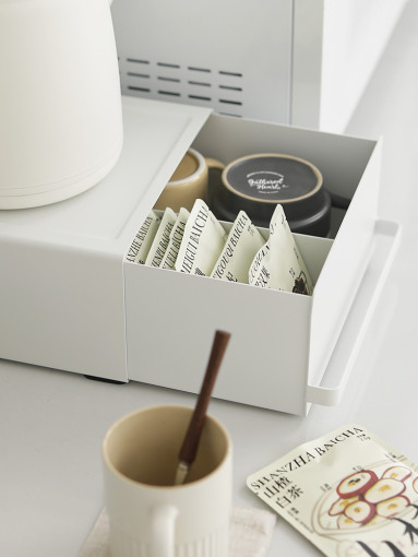 라슈에뜨 주방 미드센츄리 커피캡슐 수납 자석 칸막이 조절 철제 슬라이딩 선반 심플화이트