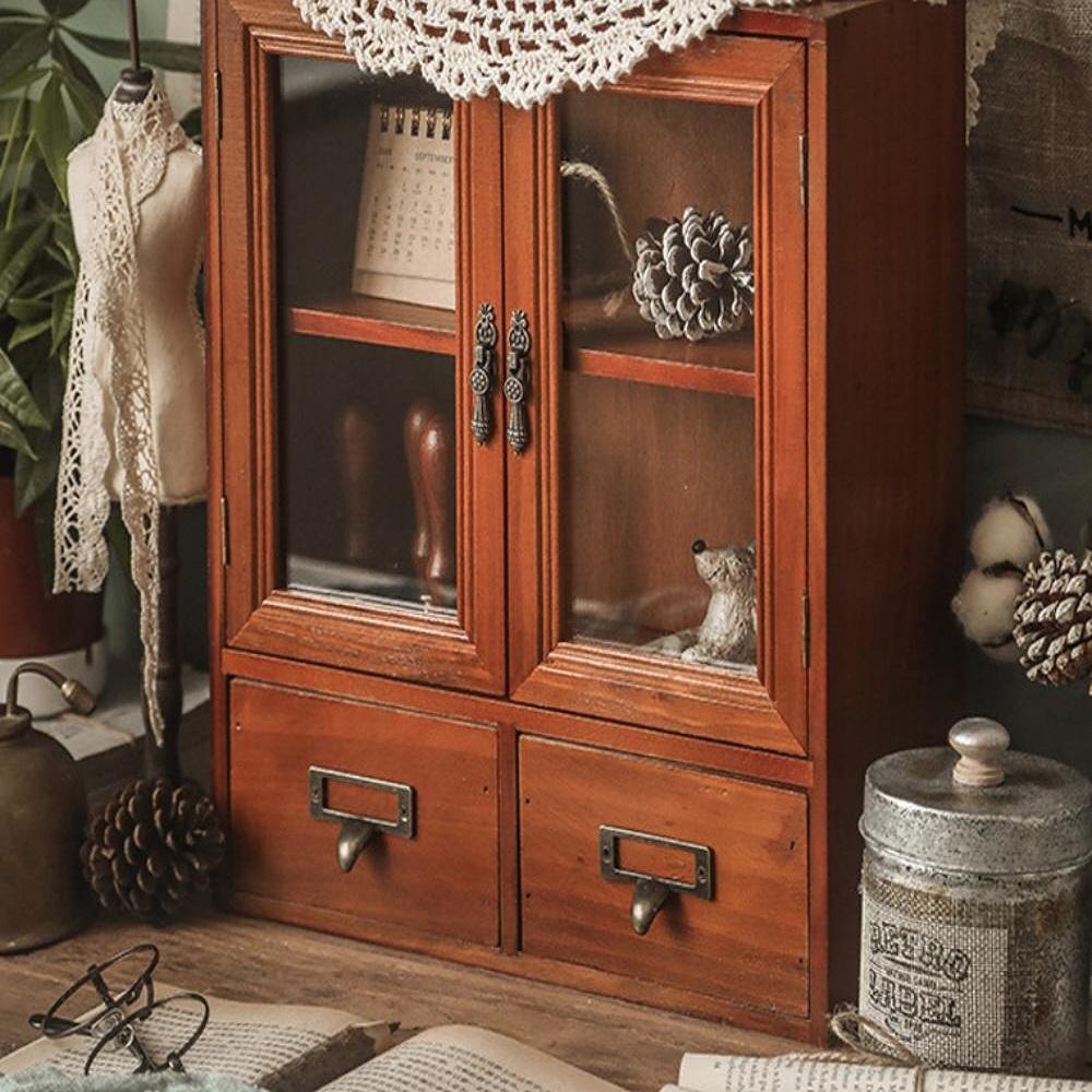 앤틱 유리 양주장 소형 진열장 위스키 서랍장 양주 원목 장식장