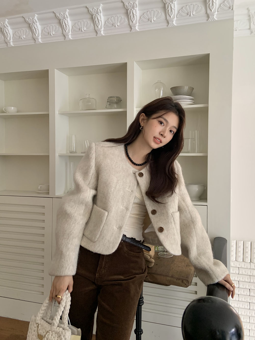 바배🚀너도나도템💖이브 노카라 버튼 울 숏 코트 재킷(2color) 상세 이미지 3
