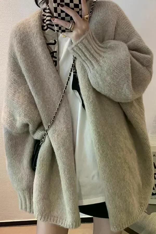 여친룩 부드러운 스타일 가디건 여성 느슨한 가을과 겨울 하이 센스 작은 니트 스웨터 겉옷 Grey 2XL (62.5-72.5kg) - 상세 이미지 5