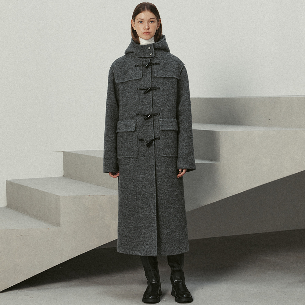 [르] boucle wool duffel coat (charcoal) - 상품 이미지