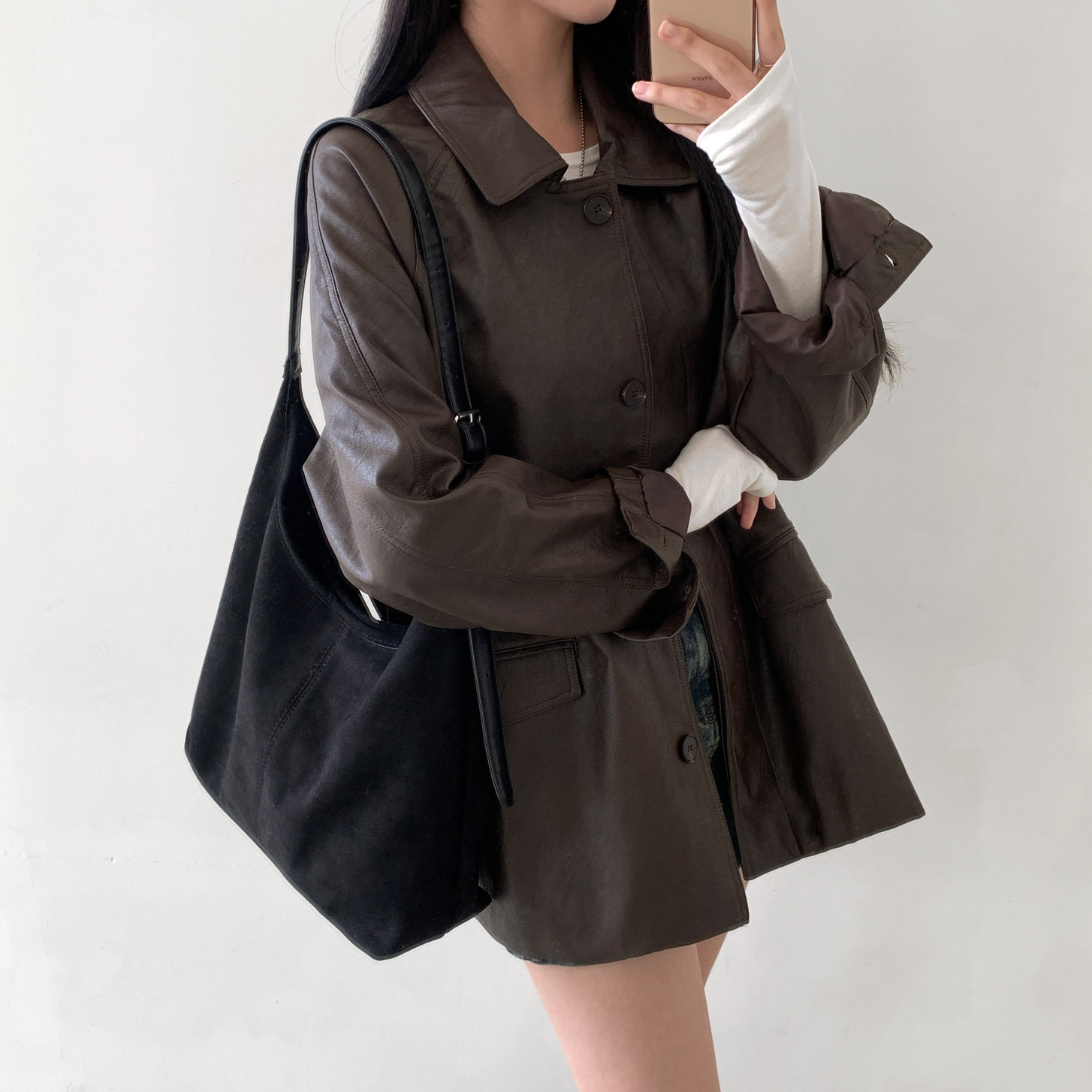 [파우치SET/고퀄리티] 디파인 스웨이드 빅 숄더백 보부상 레더 가을 세무 호보백 파우치 세트 대학생 오피스룩 가방 상세 이미지 25