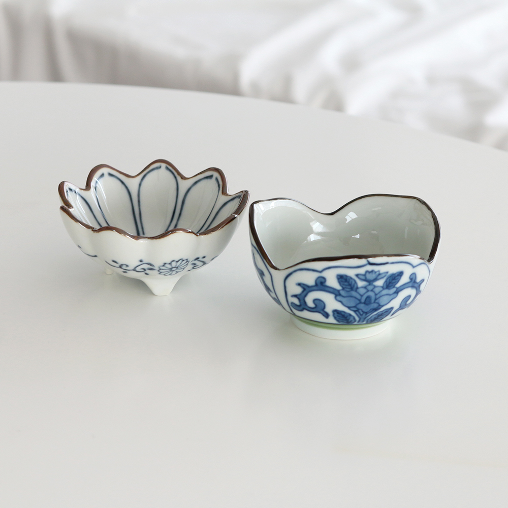 아오이 하나 미니 찬기 일식 도자기 예쁜 스시 한정식 이자카야찬 굽있는 반찬 그릇