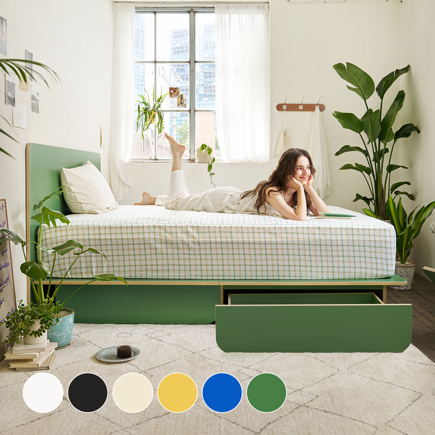 누어 룬드 평상형 수납 침대 프레임 저상형 싱글 슈퍼싱글 SS