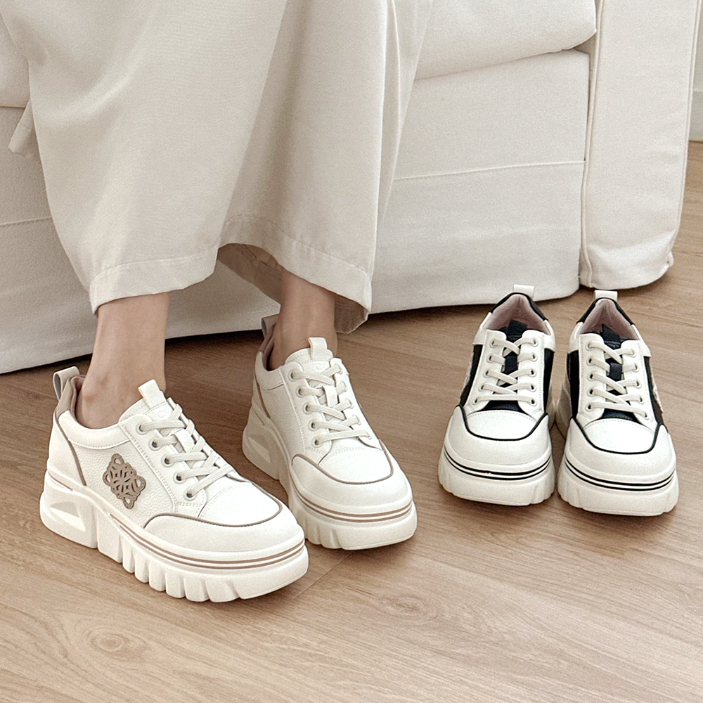 키높이운동화 플랫폼스니커즈 여성 통굽 가죽 스니커즈