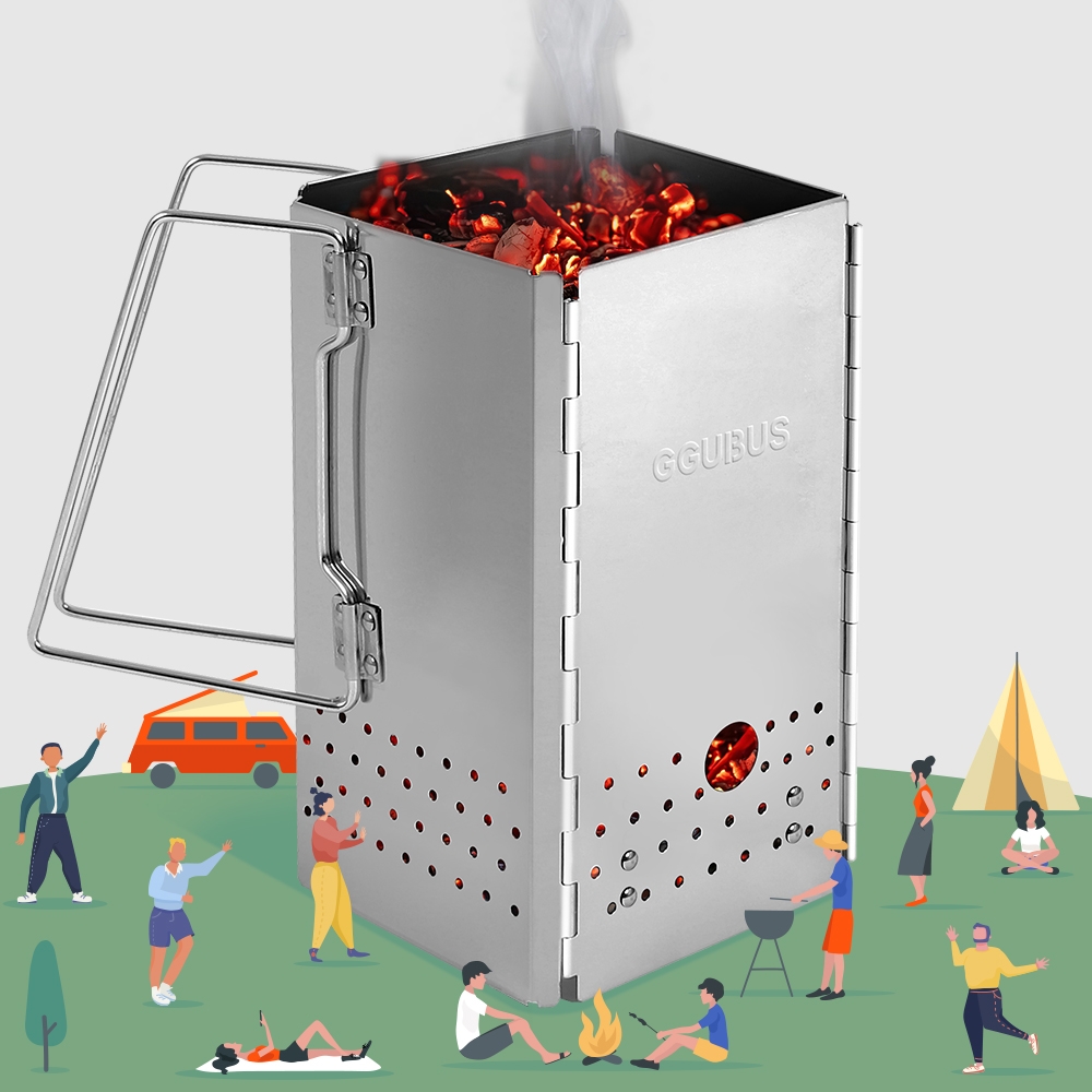 꾸버스 특대형 XXL 차콜스타터 사각 접이식 숯불 착화기 캠핑 휴대용 침니스타터 오덕 가방