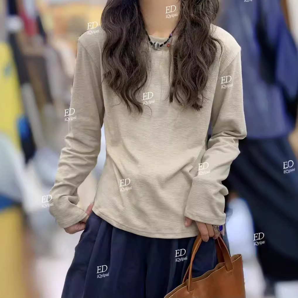 아사면티셔츠 봄 가을 긴소매 여성 이너티 - 상세 이미지 2