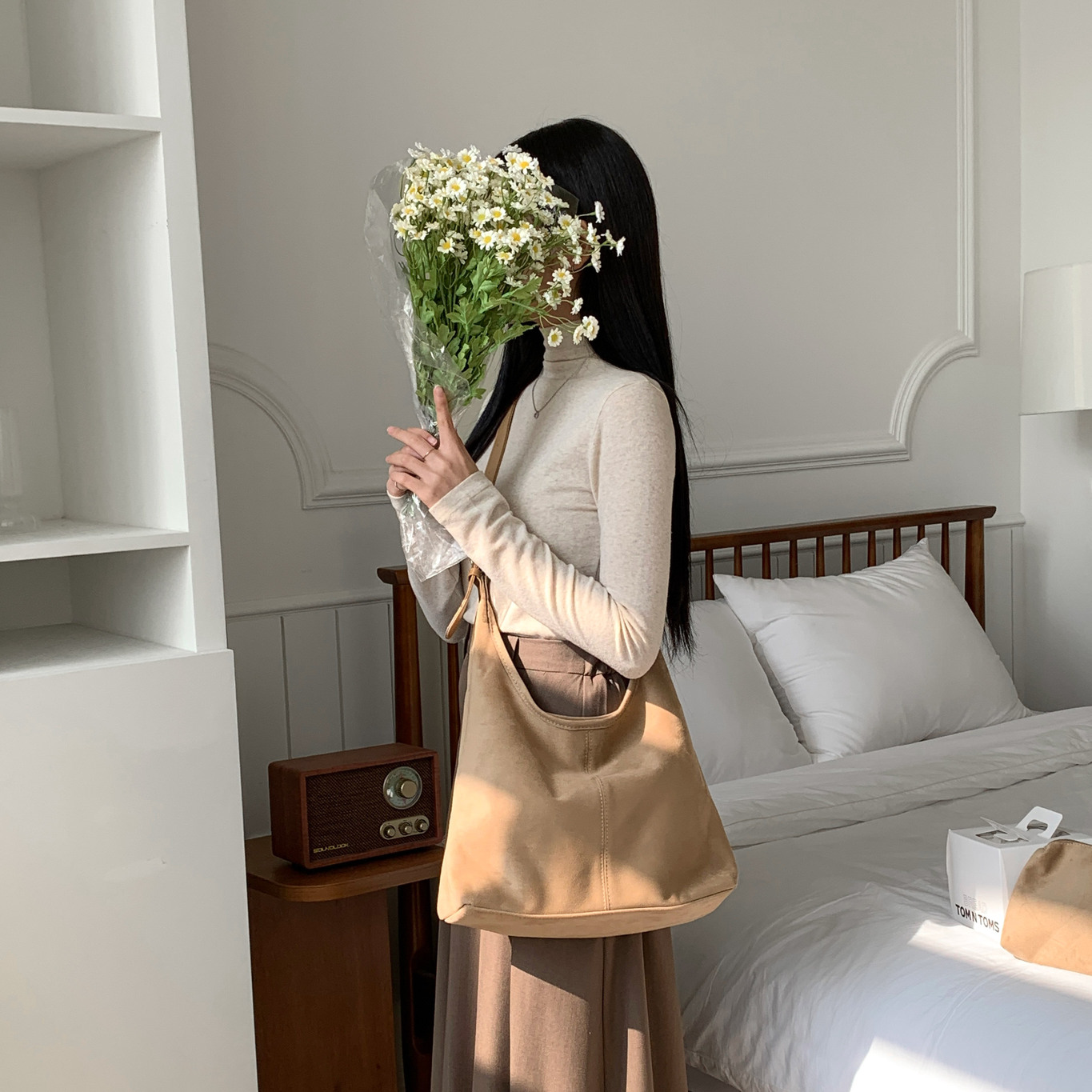 [파우치SET/고퀄리티] 디파인 스웨이드 빅 숄더백 보부상 레더 가을 세무 호보백 파우치 세트 대학생 오피스룩 가방 상세 이미지 23