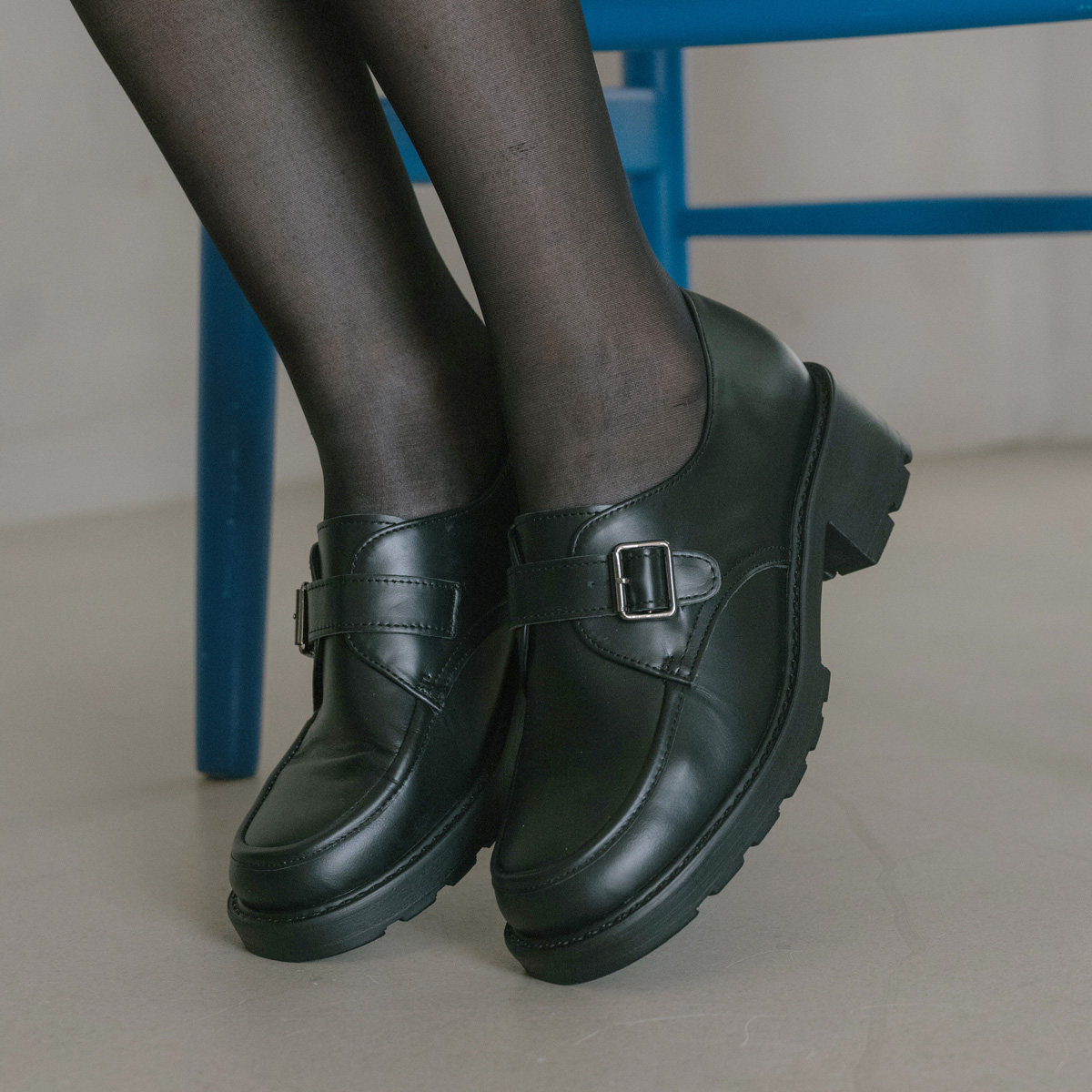 [GISSE 지쎄] 소가죽 여성수제화 앤드리 버클 통굽로퍼 GIS-45287