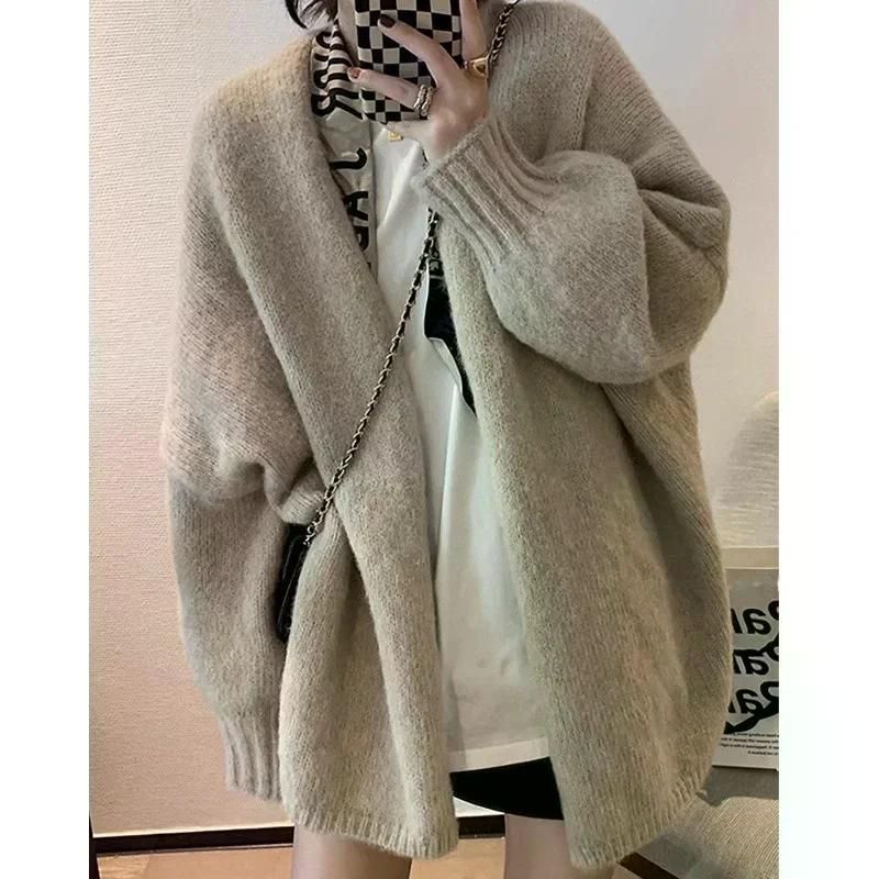 여친룩 부드러운 스타일 가디건 여성 느슨한 가을과 겨울 하이 센스 작은 니트 스웨터 겉옷 Grey 2XL (62.5-72.5kg) - 메인 이미지