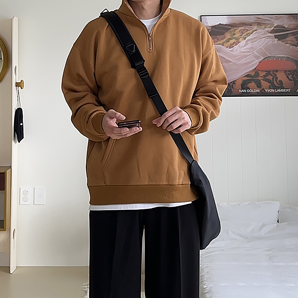남자 기모맨투맨 오버핏 아노락 반집업 티셔츠 남자 맨투맨 - 상세 이미지 5