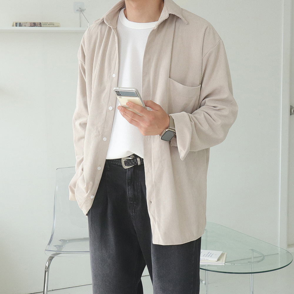 남자셔츠 코듀로이 골덴 셔츠 기모 겨울 오버핏 남방 - 메인 이미지