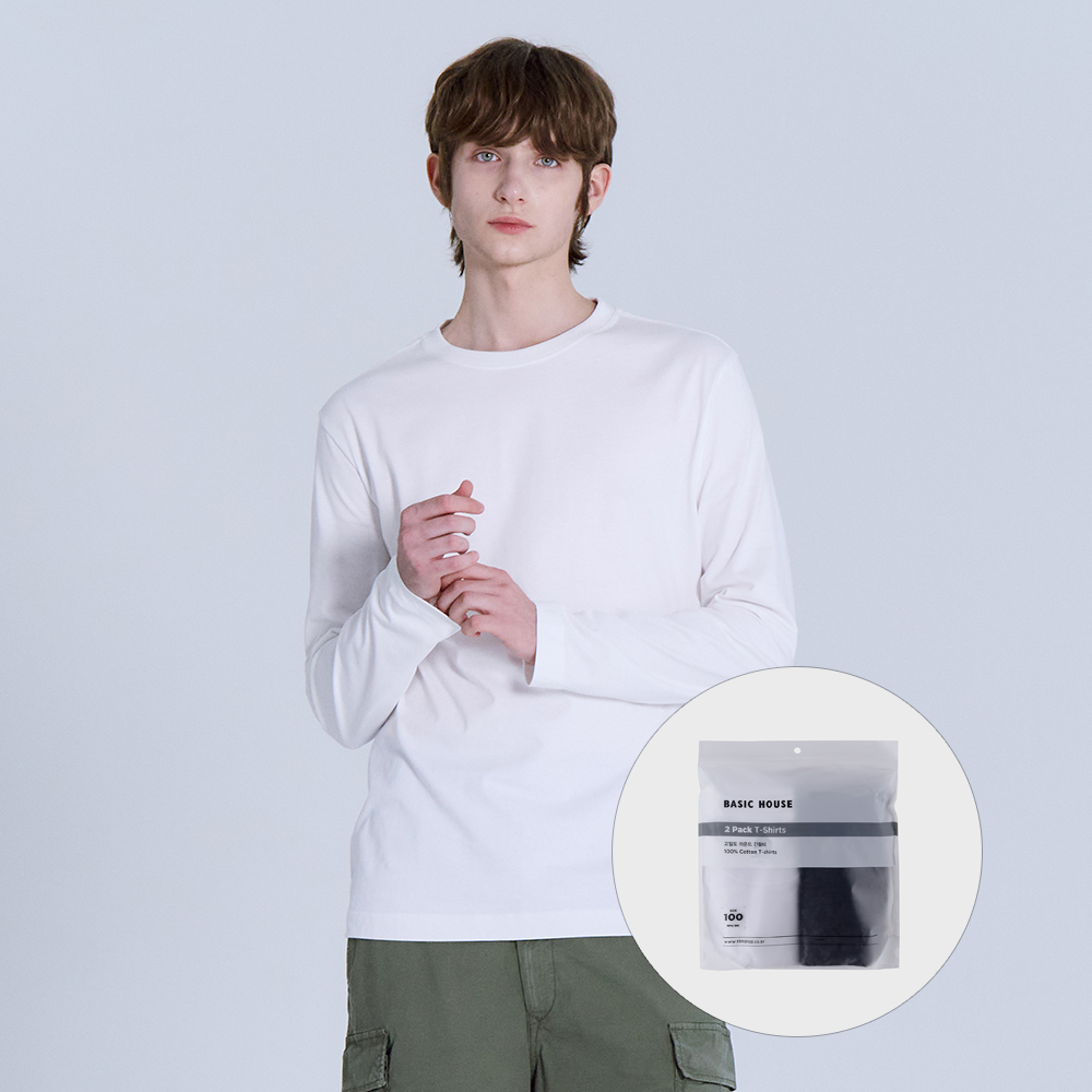 베이직하우스 면 긴팔 티셔츠 2팩 20수 30수 제품 이미지