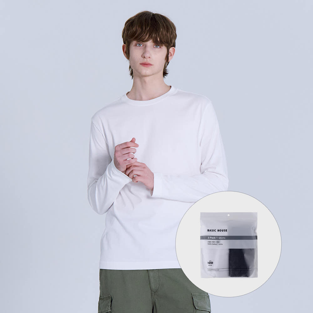베이직하우스 면 긴팔 티셔츠 2팩 20수 30수 가격 비교 BASIC HOUSE 베이직하우스 면 긴팔 티셔츠 2팩 20수 30수