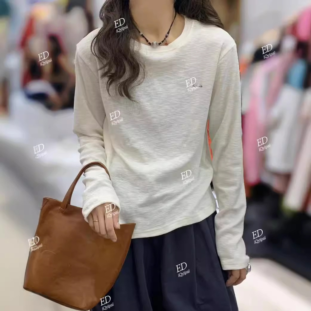 아사면티셔츠 봄 가을 긴소매 여성 이너티 - 상품 이미지
