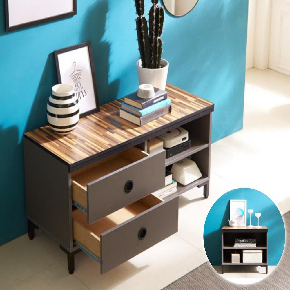 우드톤 2단 장식장 소형 거실 장식장 600 그레이