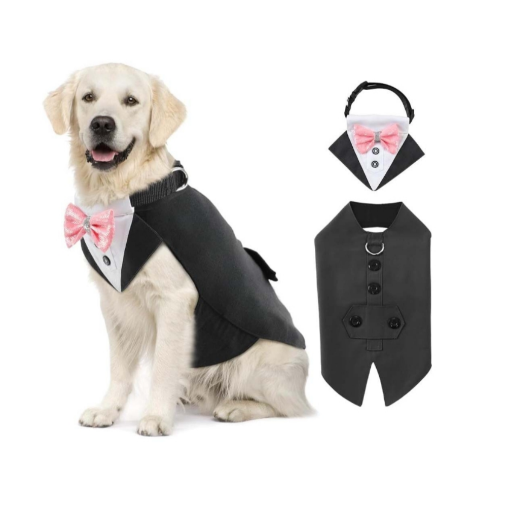 위드레오 강아지턱시도 케이프 강아지화동 화견 생일파티 코스튬 사진촬영 핑크 보타이 S
