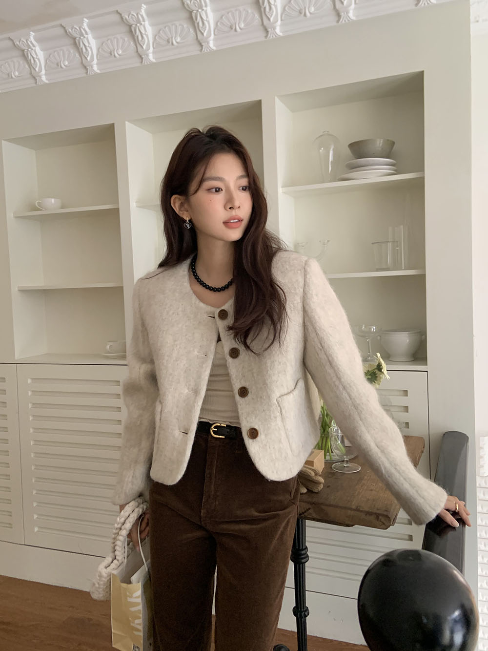 바배🚀너도나도템💖이브 노카라 버튼 울 숏 코트 재킷(2color) 상세 이미지 4