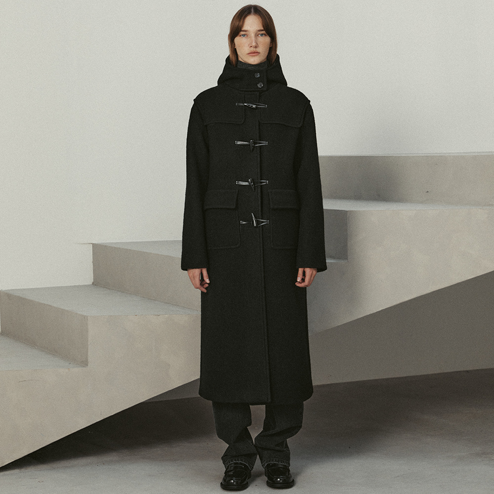 [르] boucle wool duffel coat (black) - 상품 이미지