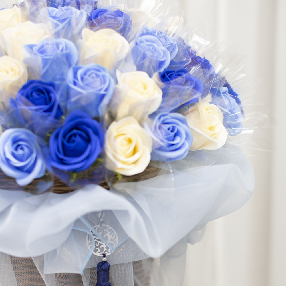 돈꽃바구니 60송이 파랑 비누 장미꽃 환갑 칠순 용돈 이벤트