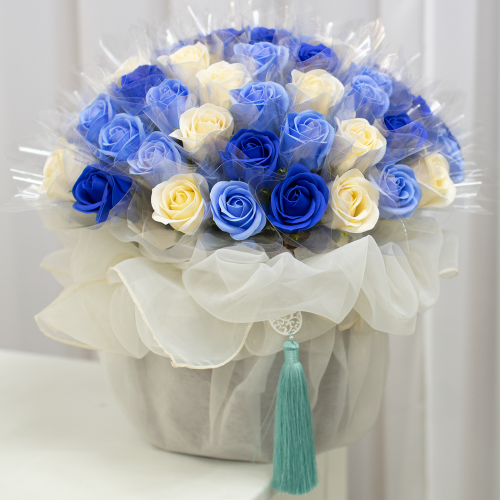 돈꽃바구니 60송이 파랑 비누 장미꽃 환갑 칠순 용돈 이벤트