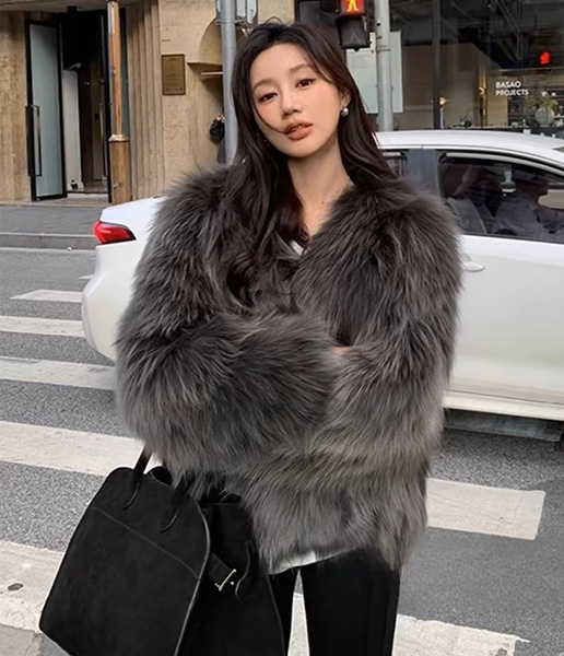 리얼 폭스퍼 모피 자켓 퍼아우터 숏기장 풍성한퍼 - 상품 이미지
