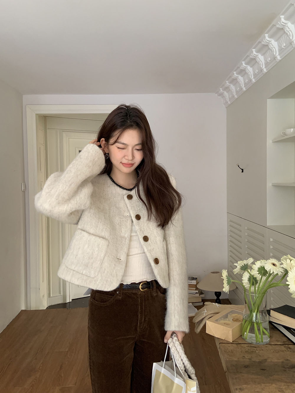 바배🚀너도나도템💖이브 노카라 버튼 울 숏 코트 재킷(2color) 상세 이미지 8