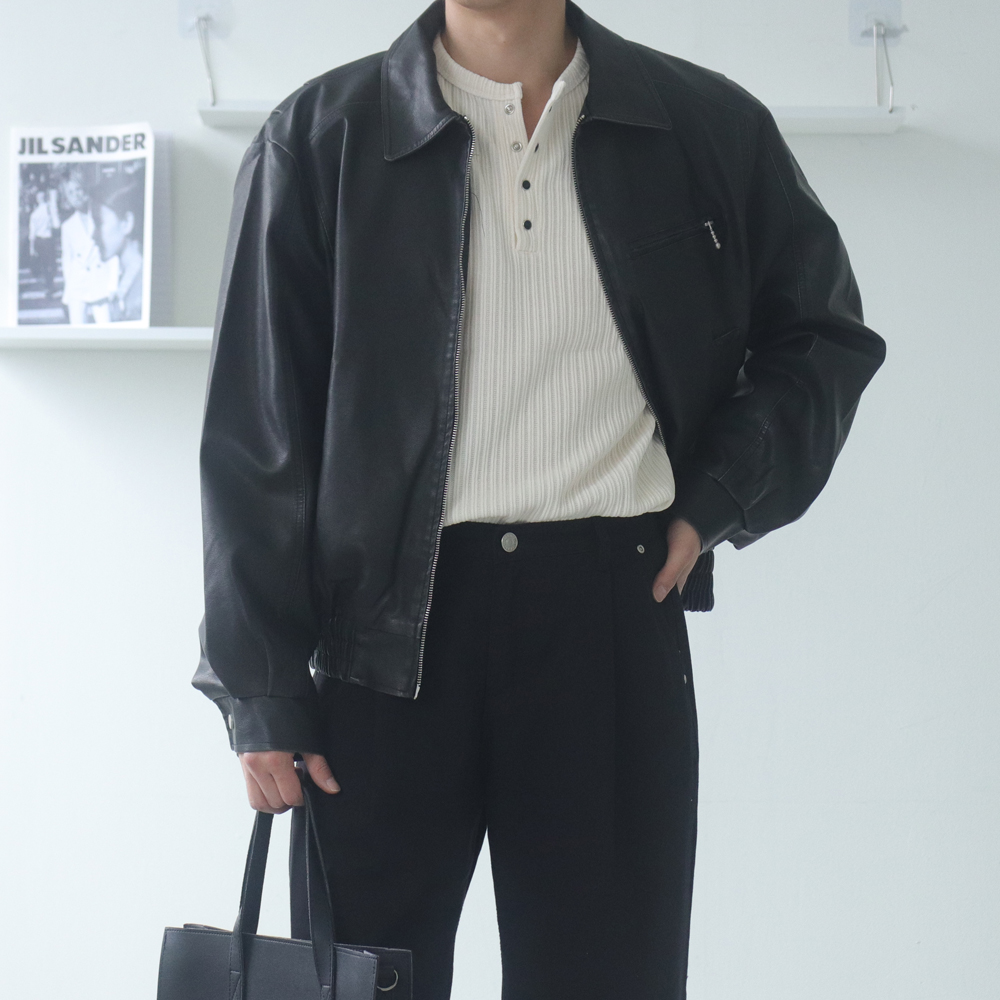 남자 자켓 오버핏 레더 트러커 남자 가죽 자켓 - 상세 이미지 2