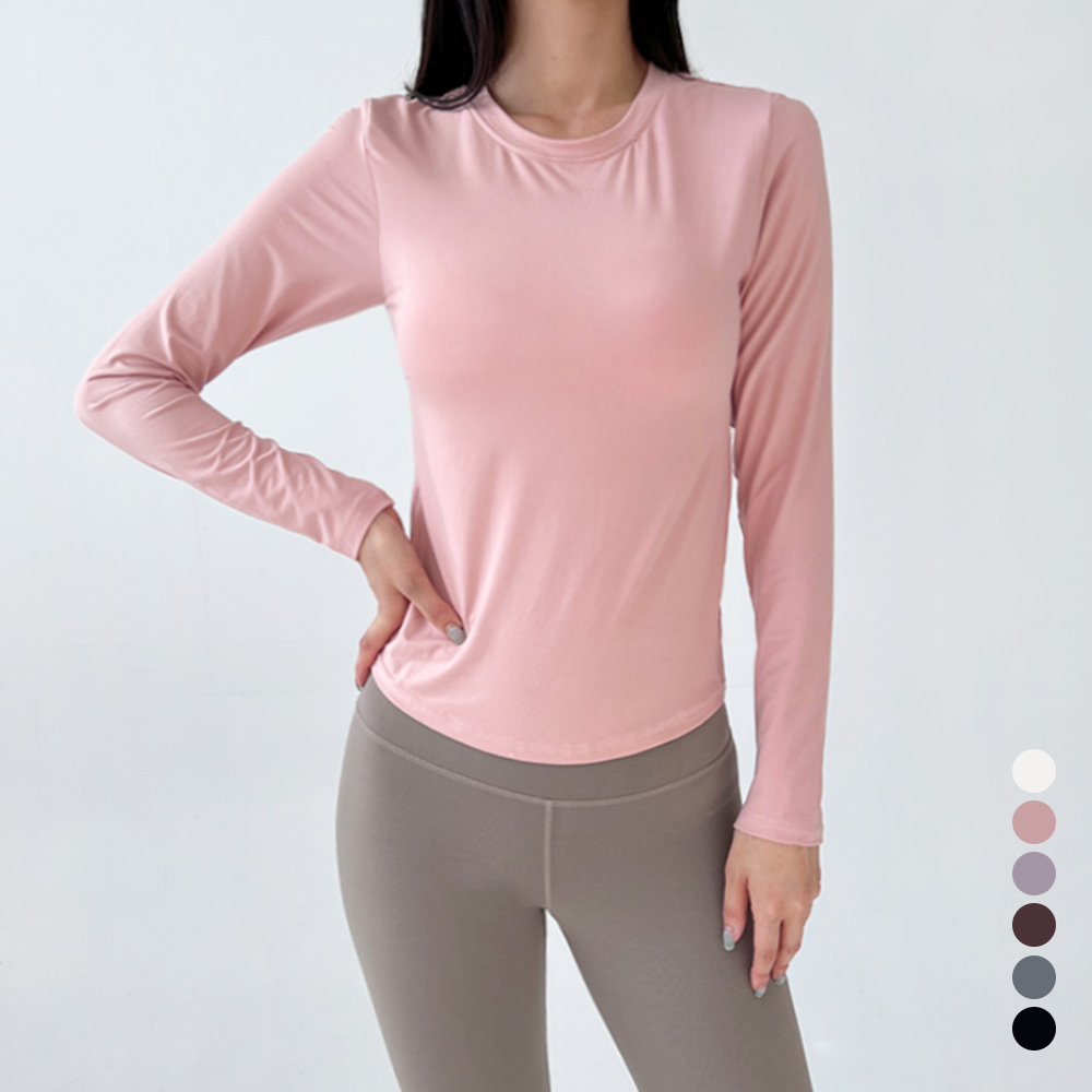 요가복장 캡내장 운동복 브라티 필라테스 긴팔 노브라 티셔츠 - 상품 이미지
